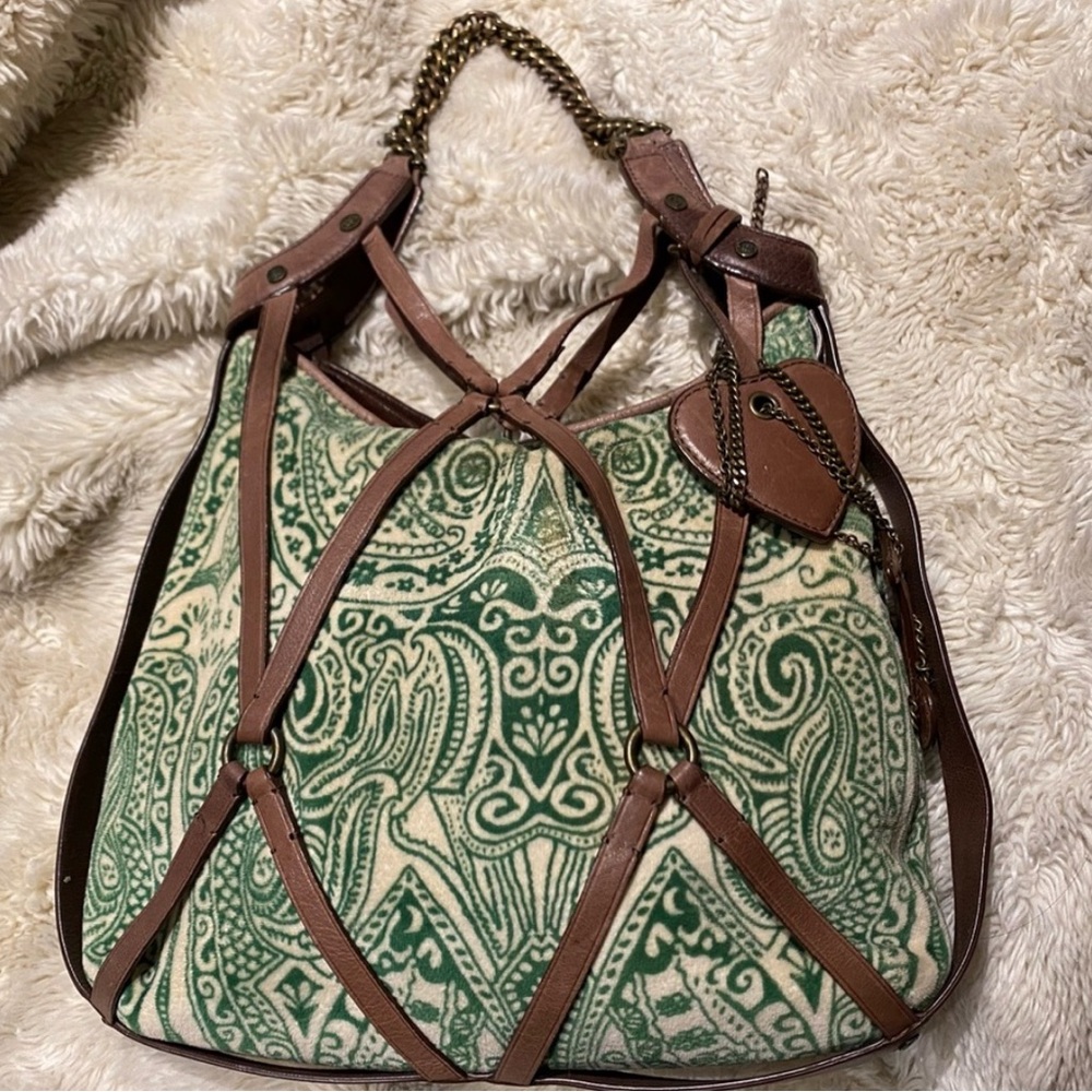 Juicy Couture Velour Equestrian Inspired Shoulder Bag w/ Leather & Logo Details